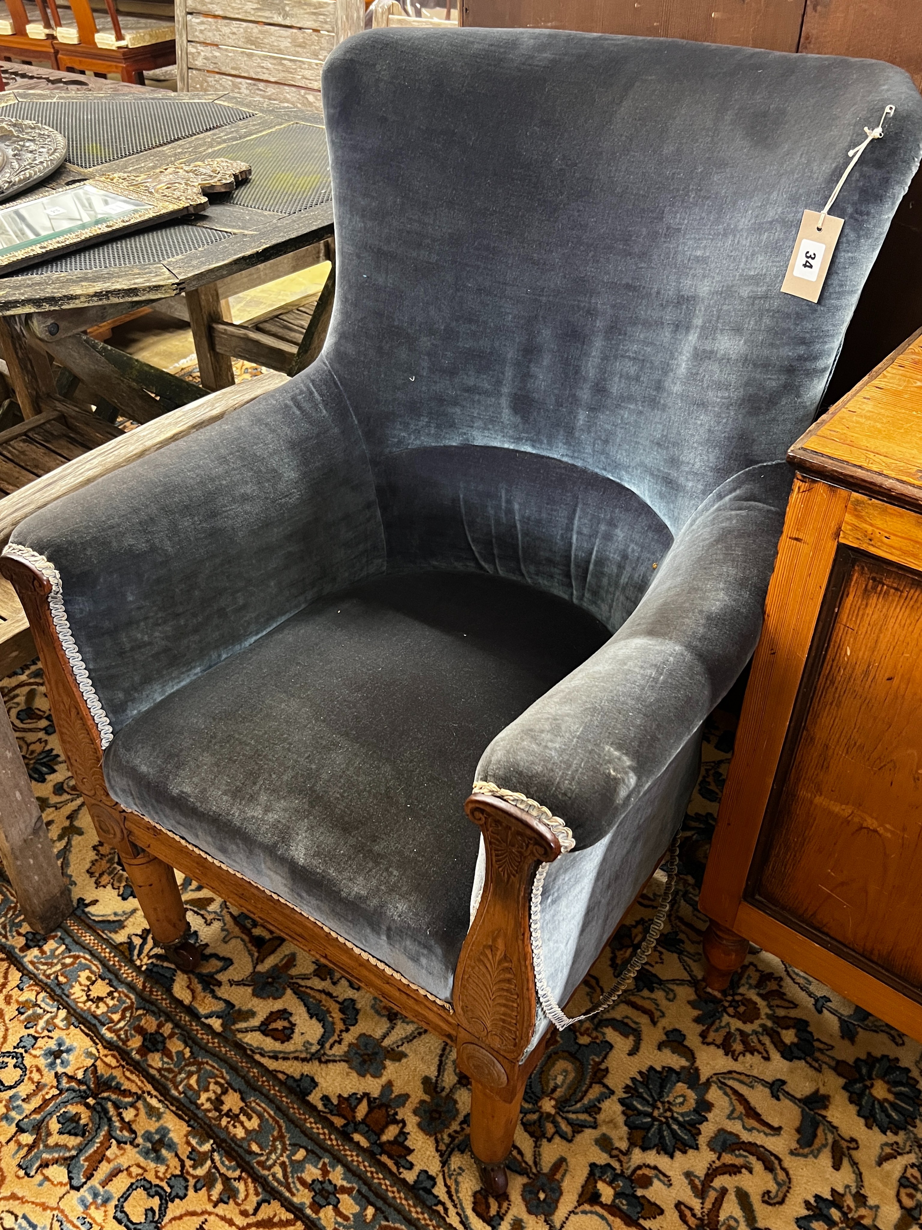 A French 2nd Empire mahogany bergere, width 68cm, depth 75cm, height 98cm